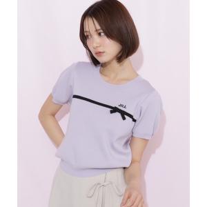 ニット セーター ラインリボン半袖ニット レディース