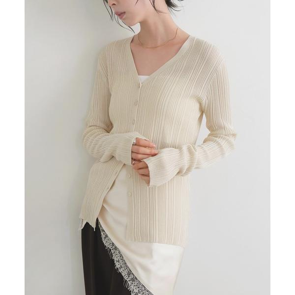 カーディガン Vネックランダムリブニットカーディガン レディース