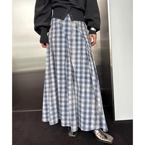 スカート UNEVEN CHECK SPIRAL SKIRT