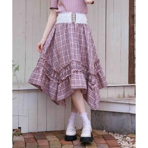 スカート チェックギャザーイレヘムスカート
