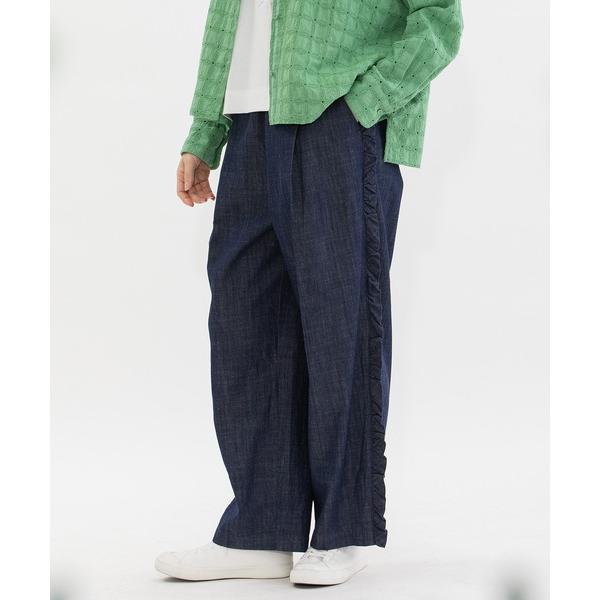 ワイドパンツ パンツ サイドフリルタックワイドパンツ レディース