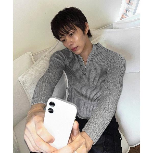 セーター ニット マッスルフィットハーフジップリブニット メンズ レディース