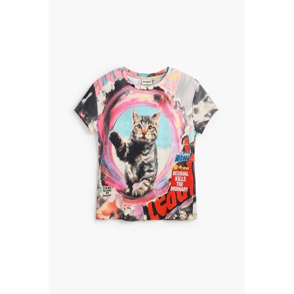 tシャツ 半袖 キャットフォトグラフィック サイケプリントジャージー半袖Tシャツ レディース