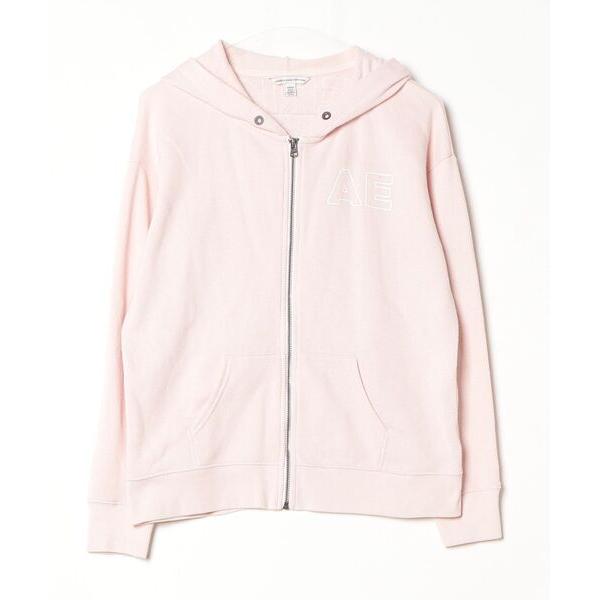 「American Eagle」 ワンポイントジップアップパーカー S ピンク レディース