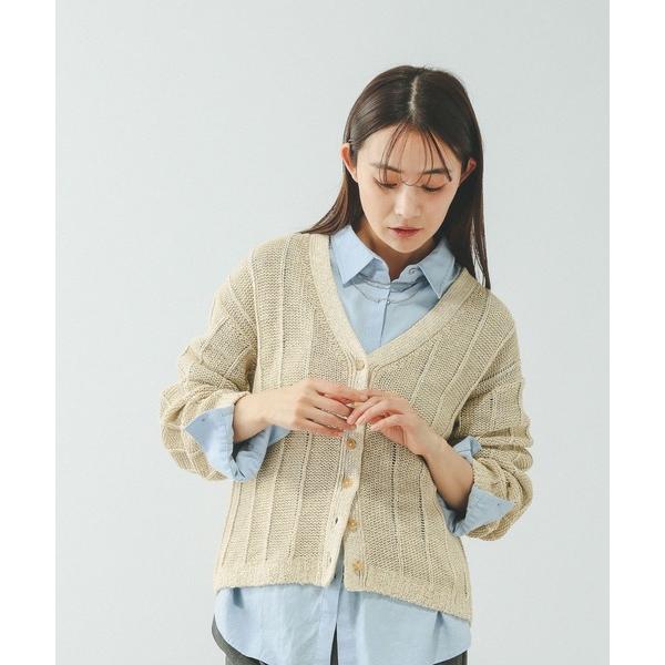 カーディガン リネンコットンMIXVネックカーディガン/636130 レディース