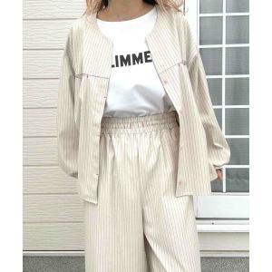 ジャケット ノーカラージャケット ストライプシャツジャケット レディース