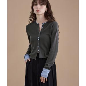 カーディガン バイカラーショートニットカーディガン レディース