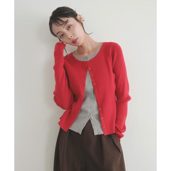 「LIAN」 ニットカーディガン FREE レッド レディース