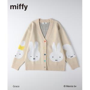 カーディガン 「miffy」ミッフィー フェイス柄 ニットカーディガン (ジャガード編み / カラフルボタン / ゆったりシルエット) レディース