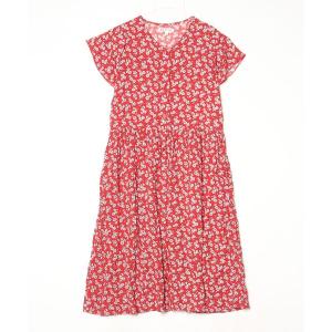 「GLOBAL WORK」 花柄半袖ワンピース L レッド レディース
