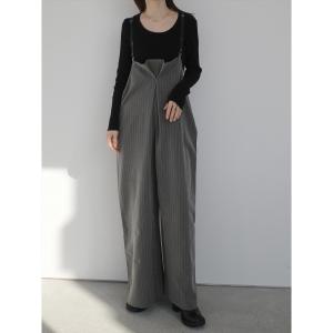 サロペット オーバーオール ストライプタック　ジャンプスーツ/グレー レディース