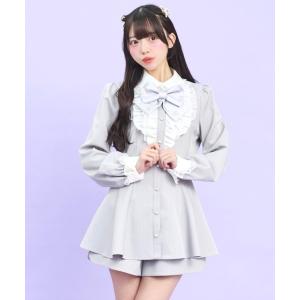 セットアップ 刺繍リボン付ストライプセットアップ レディース