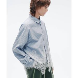 ブラウス シャツ ヘムレースリネンオーバーサイズシャツ「Made in Japan」 レディース