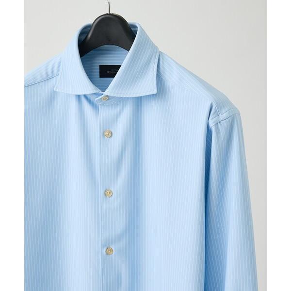シャツ 「ON/OFF兼用」ストライプ＆デニムライク　360°ストレッチ ワイドカラーシャツ / F...