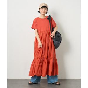 ワンピース 夏 半袖 インド ドッキング Tシャツワンピース/異素材切替ワンピース