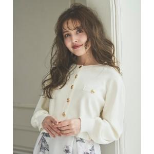 カーディガン 金ボタンスカラップカーディガン レディース