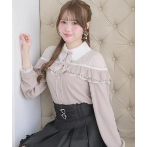 tシャツ ダブルリボンレース切替カットトップス レディース