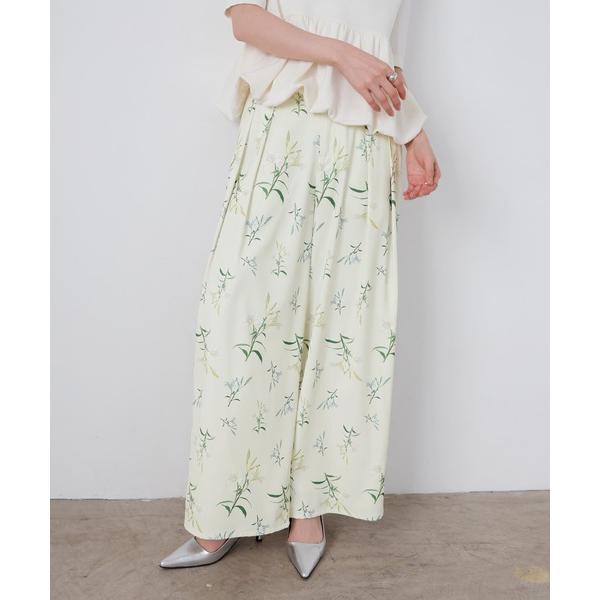スラックス パンツ フラワープリントワイドパンツ レディース