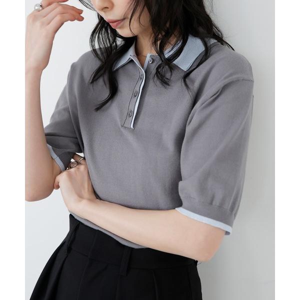 ニット セーター レイヤードカラーポロニット レディース
