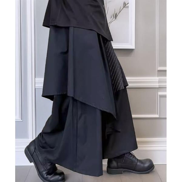 ワイドパンツ パンツ ルーズシルエット ワイドパンツ レイヤード ドレープ 袴 パンツ メンズ レデ...