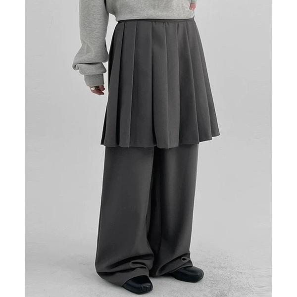 ワイドパンツ パンツ コンブレイヤードプリーツスカートパンツ レディース