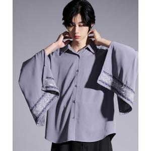 シャツ 2wayアームスリットパターン刺繍シャツ メンズ レディース