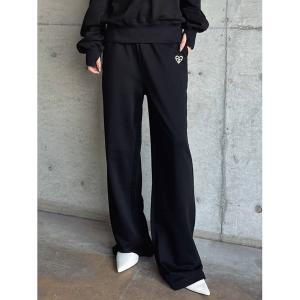 スウェットパンツ ジャージ ハートロゴ裏毛ワイドパンツ レディース