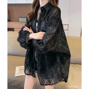 ブラウス シャツ フリンジ ジャガード シアー オーバー シャツ レディース メンズ