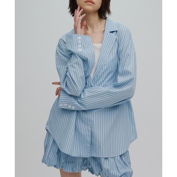 ブラウス シャツ PINSTRIPE JACKET DETAIL SHIRT レディース