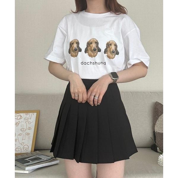 tシャツ ドッグデザインプリント半袖Tシャツ レディース