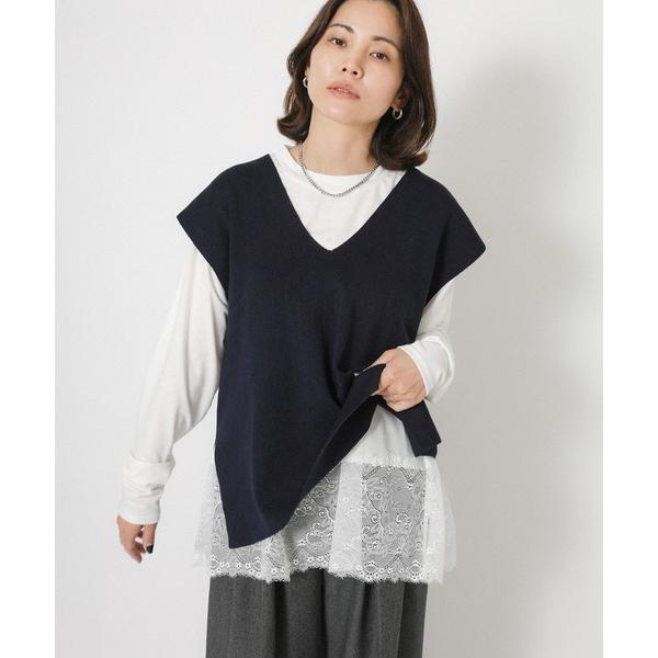 tシャツ 裾レースレイヤードロンT レディース