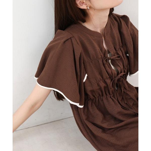 ワンピース 「S・Mサイズ展開」配色パイピングスクエアスリーブワンピース