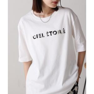 tシャツ コンパクトスムースビーズ刺繍ロゴＴシャツ レディース