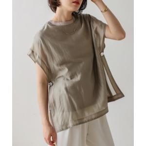tシャツ 半袖 シアーカットドッキングサイドボタンプルオーバー レディース