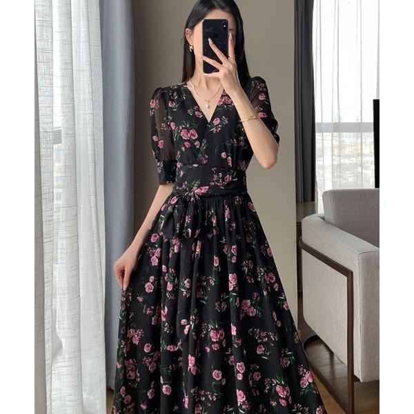 ワンピース フラワープリントロングワンピース