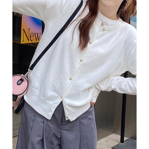 カーディガン 丸ボタンクルーネックカーディガン レディース