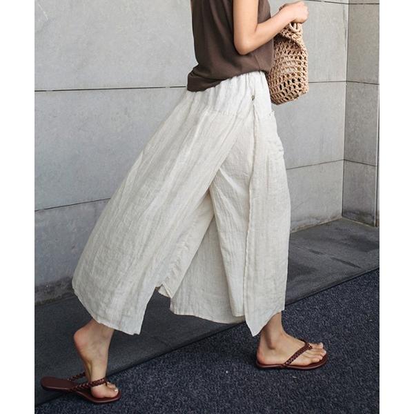 パンツ スカート風リネンタッチパンツ レディース