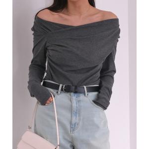 tシャツ アシンメトリーギャザーカットソープルオーバー レディース