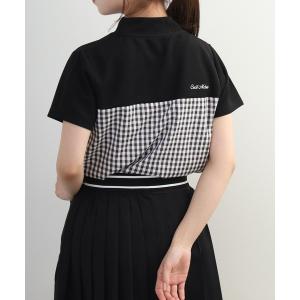 tシャツ Checkered mock neck チェカード モックネック 半袖Tシャツ レディース