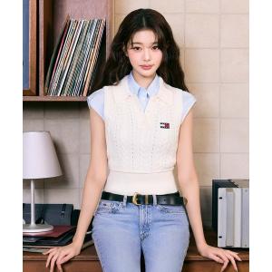 ニット セーター 「ウォニョン着用」ガーメントダイケーブルポロセーター レディース