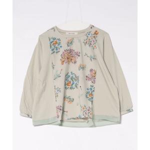 tシャツ コットンローンルシオール加工ブーケとリスプリント＋天竺カットソー レディース