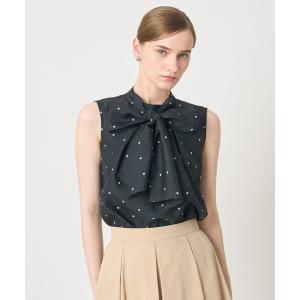 ブラウス シャツ 「セットアップ対応商品」オーガンジードットプリントリボンブラウス レディース