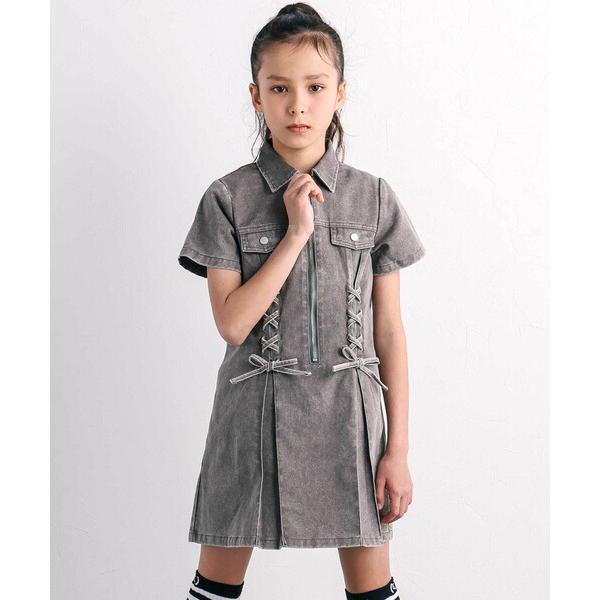 ワンピース プリンセスラインレースアップデニム＆ツイルワンピース(110~150cm) キッズ 子供...