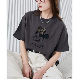 tシャツ PUBLUX/パブリュクス Minnie Mouse/ミニーマウス/ レオパード柄 ドッキング Tシャツ　限定展開 レディース