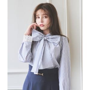 ブラウス シャツ カフスレースボウタイブラウス レディース