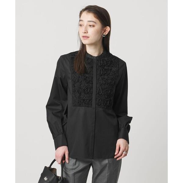 ブラウス シャツ サテン エンブロイダリーフラワー シャツ ブラウス レディース