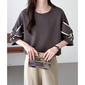 トレーナー スウェット 袖リボンデザイン半袖ダンボールプルオーバー レディース