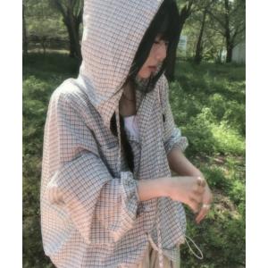 ブラウス シャツ チェック柄フード付きシャツ レディース