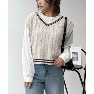 tシャツ チルデンニットベストとロンT ２点セットアイテム レディース