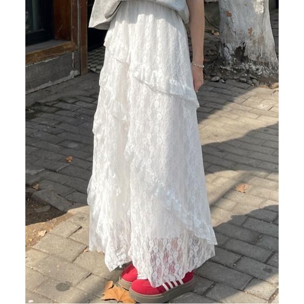 スカート frill race layered long skirt